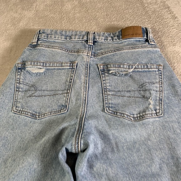 American Eagle Curvy 90s Straight Jeans Womens 0 Light Wash High Rise Distressed - Picture 14 of 15